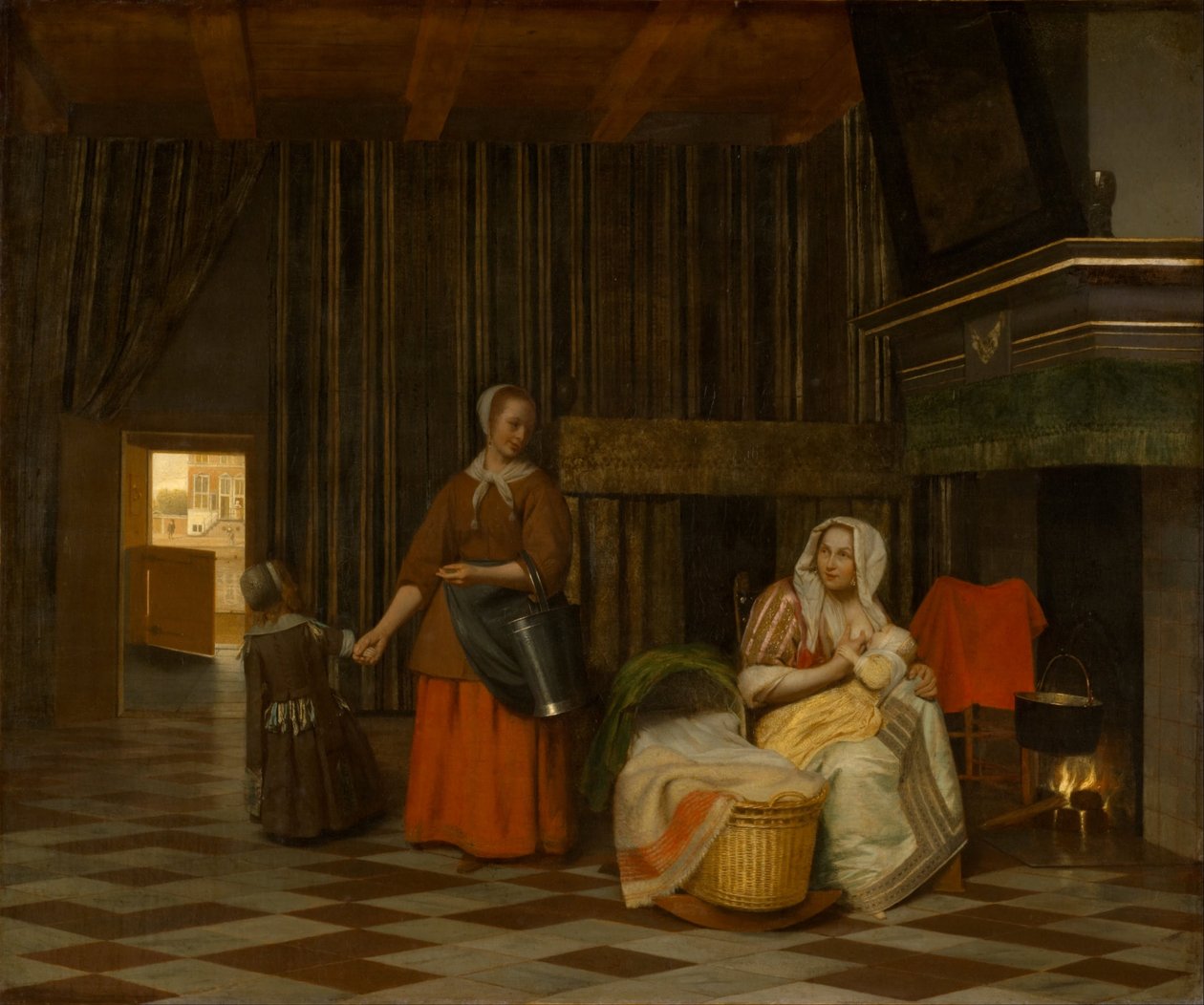 Frau und Kind mit Dienstmädchen von Pieter de Hooch