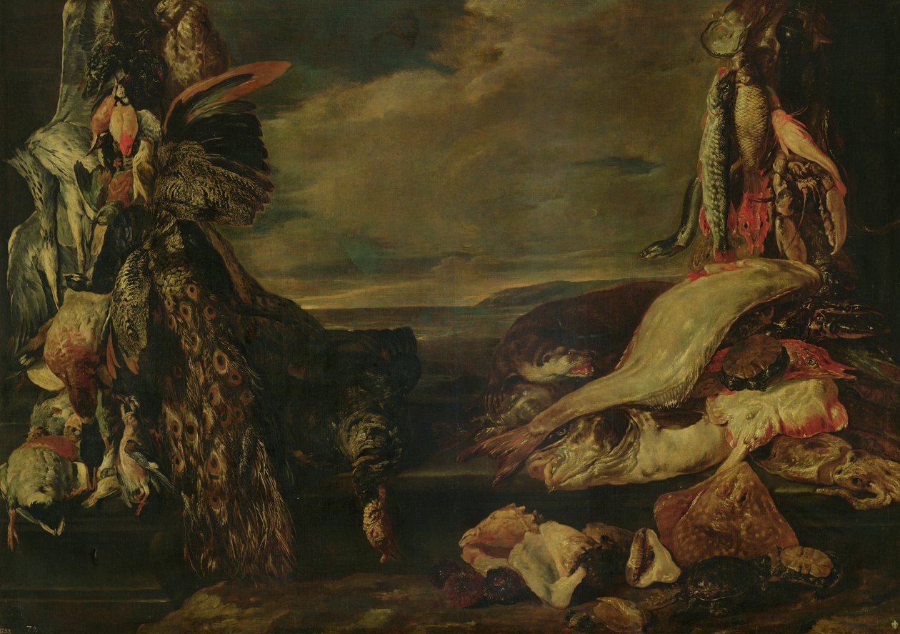 Stillleben mit totem Wild und Fisch von Pieter or Peter Boel