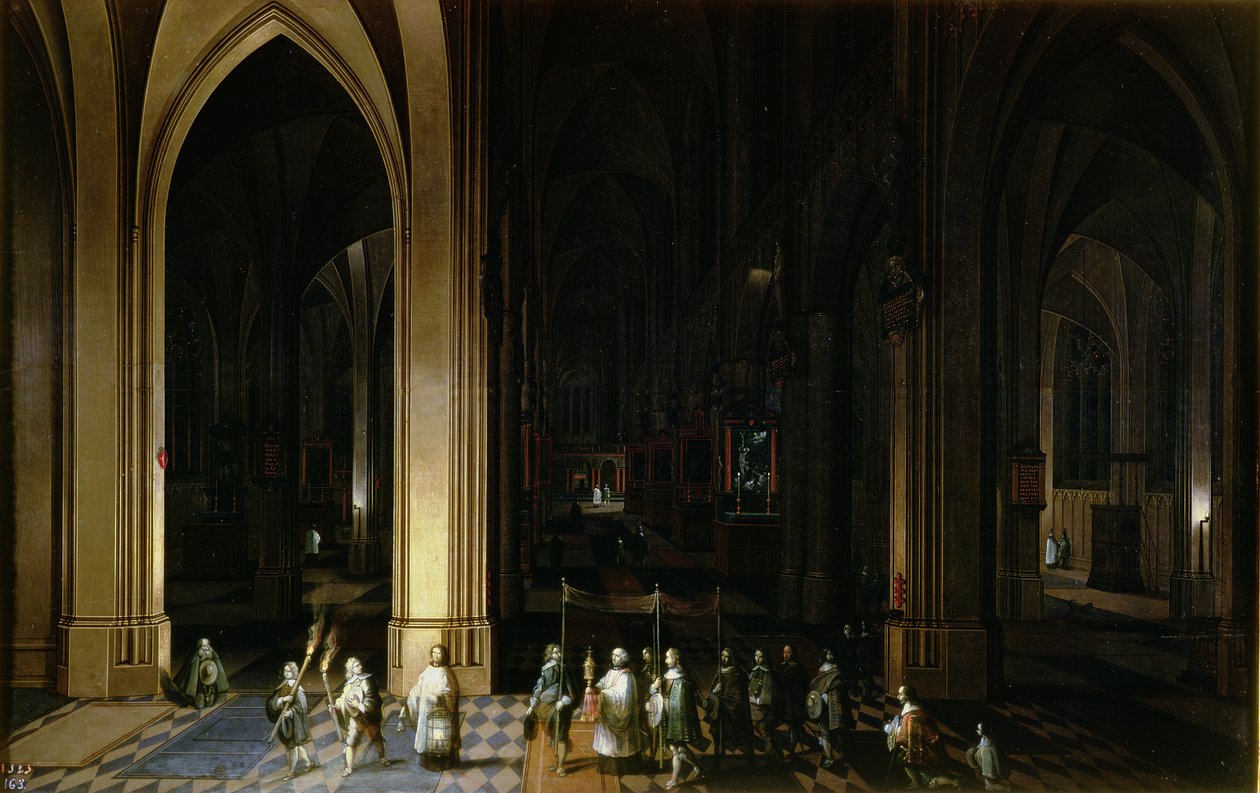 Viaticum im Inneren einer Kirche von Pieter the Elder Neeffs