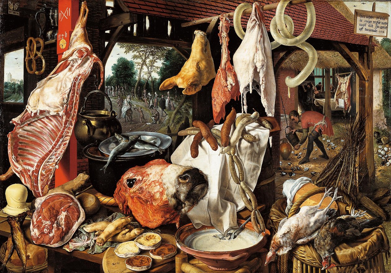 Metzgerstand mit der Flucht nach Ägypten von Pieter Aertsen