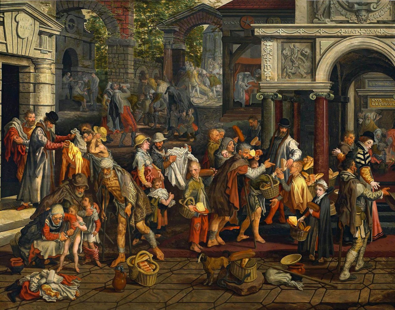 Christliche Werke der Barmherzigkeit (Matthäus 25:35-36) von Pieter Aertsen