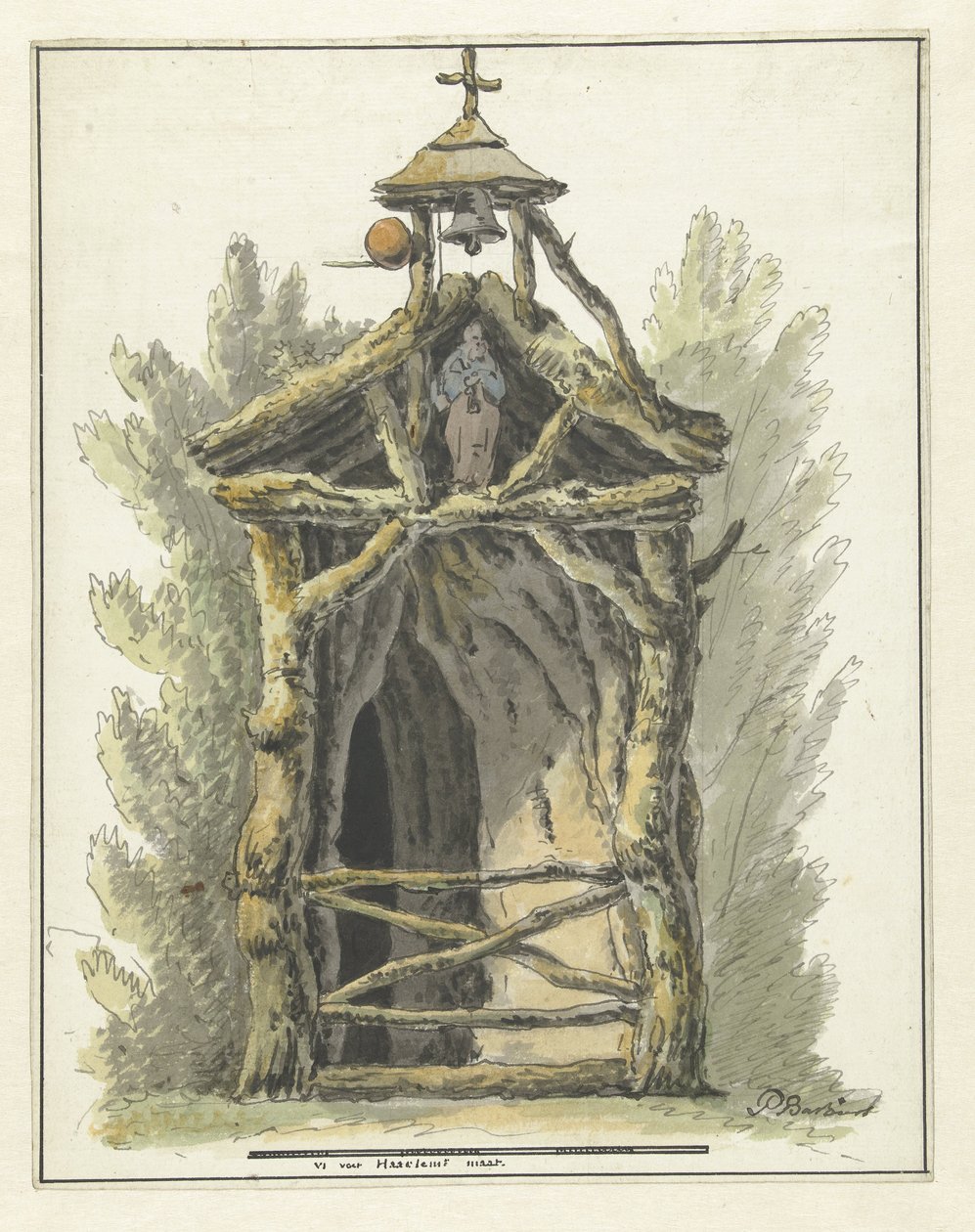 Einsiedlerhütte mit Heiligenstatue von Pieter Bartholomeusz. Barbiers