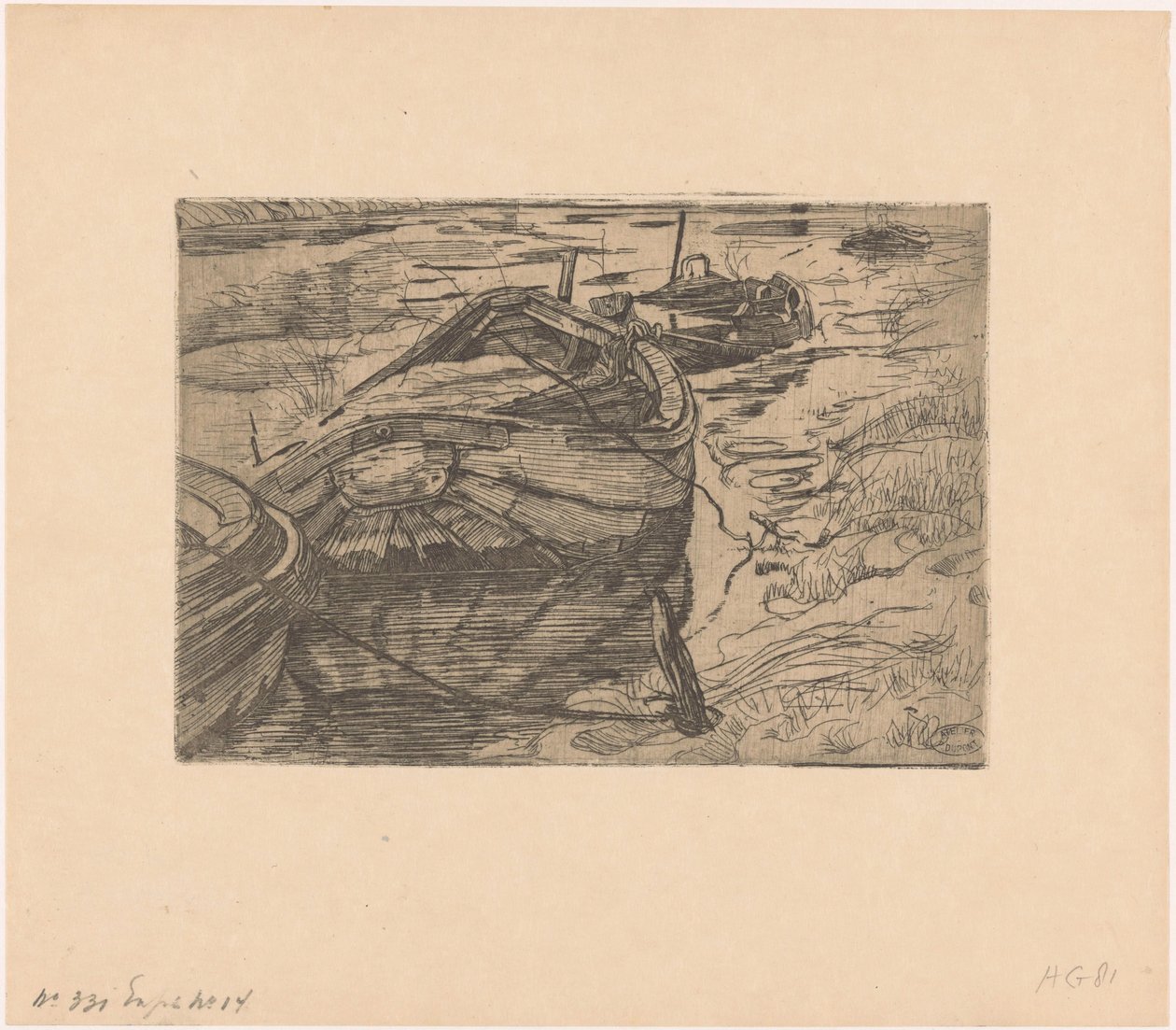 Festgemachte Ruderboote in einem Graben von Pieter Dupont