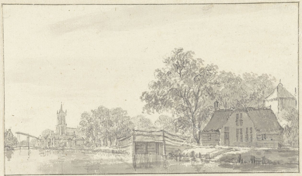 Dorfansicht mit Fluss von Pieter Jan van Liender