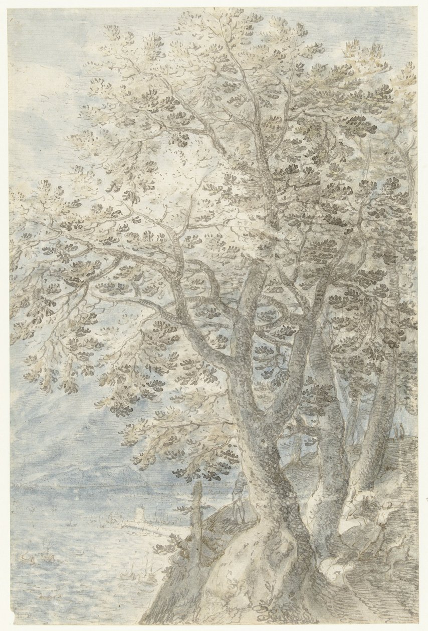 Bäume bei einer steilen Felswand von Pieter Stevens (I)