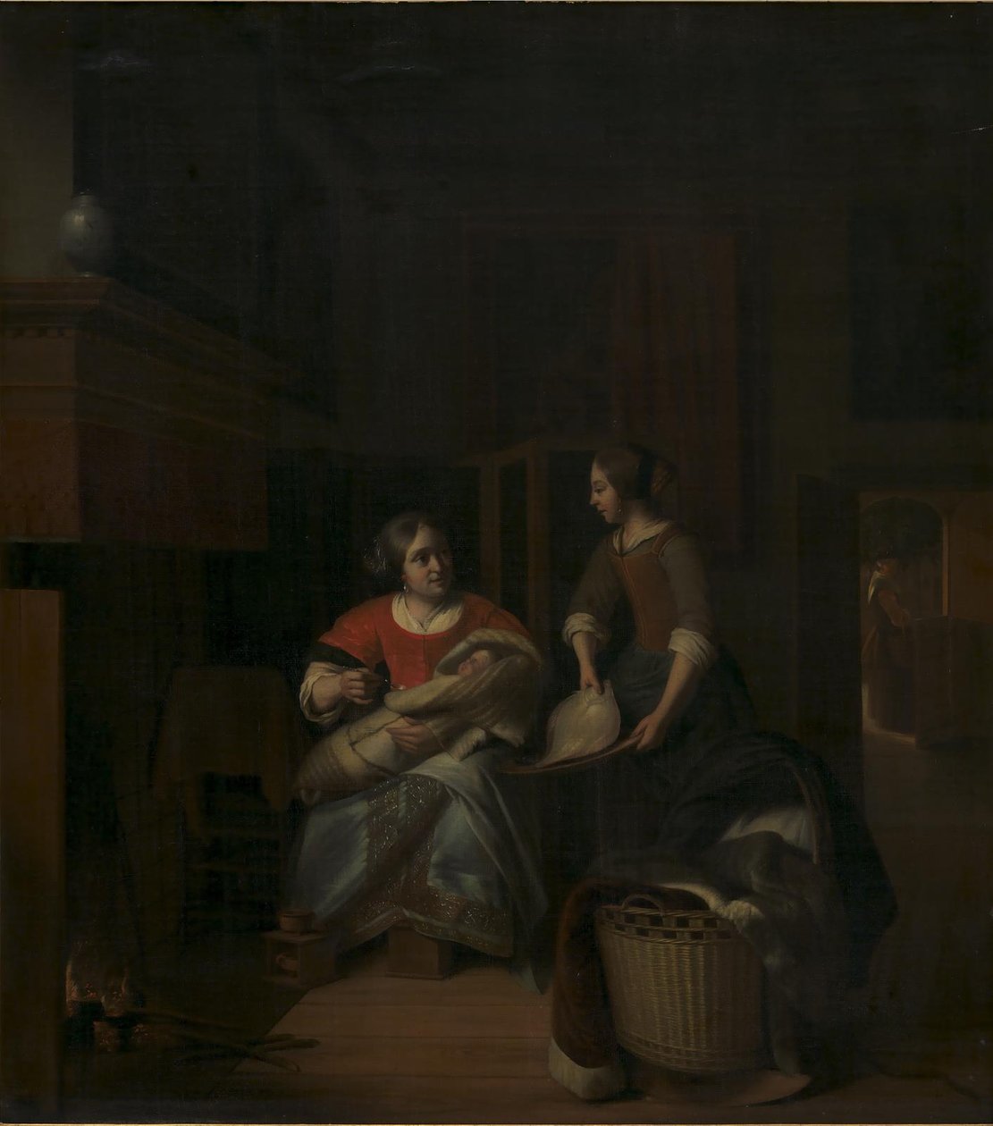 Eine Hausfrau unterweist ihre Magd von Pieter de Hooch