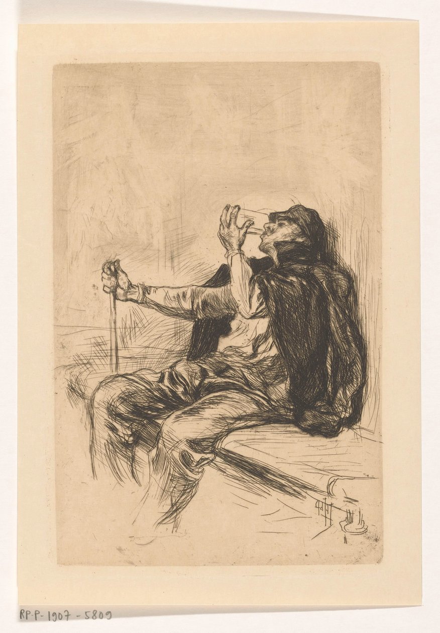 Trinkender Mann mit Wanderstab von Pieter de Josselin
