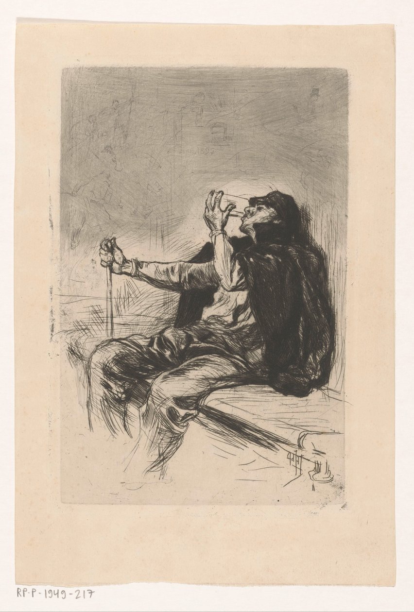 Trinkender Mann mit Wanderstab von Pieter de Josselin