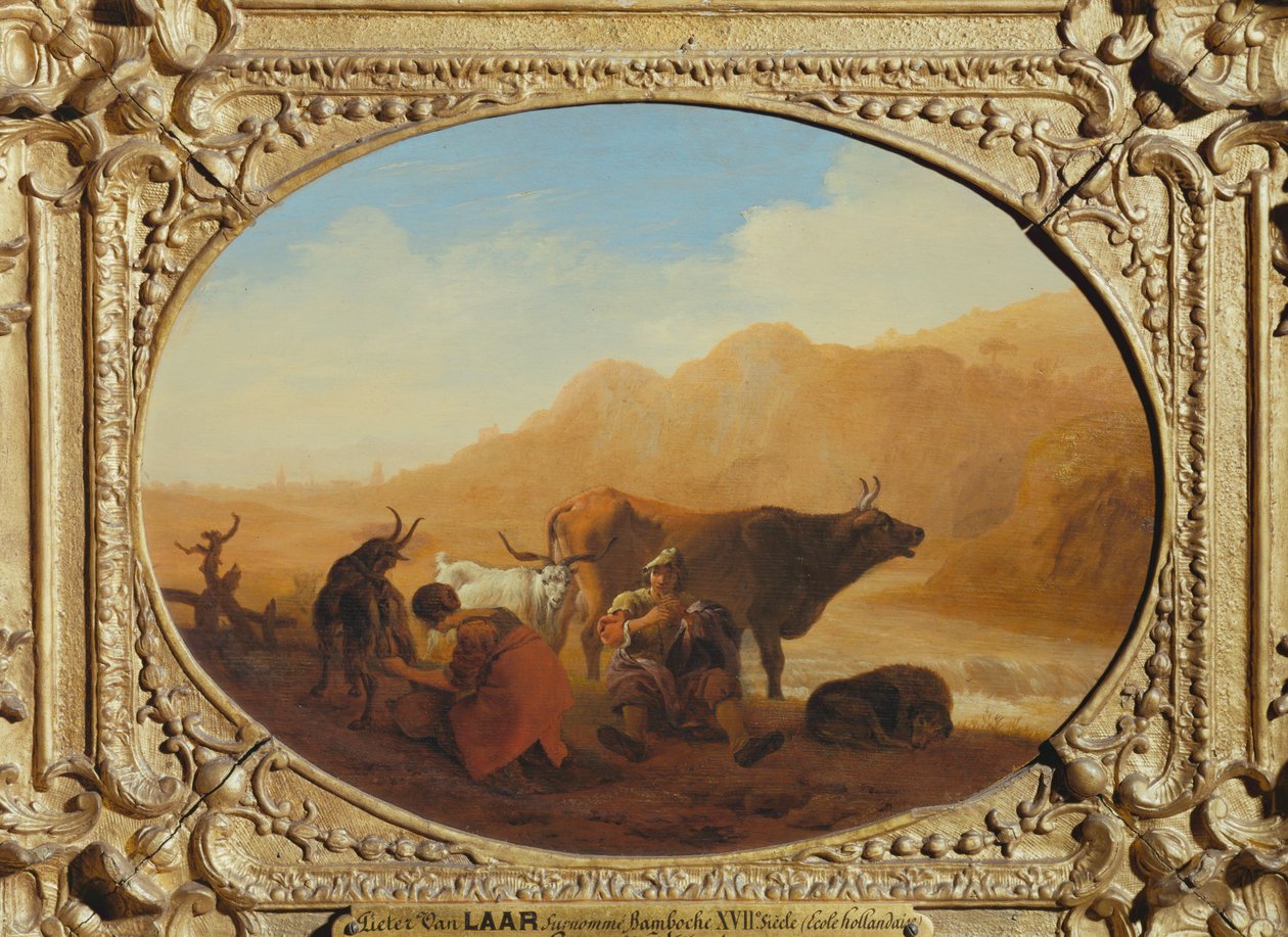 Die Hirten - Kühe melken von Pieter van Laer