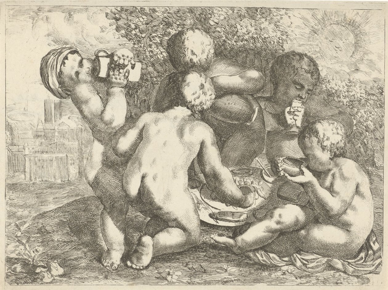Bacchanal mit fünf Putti von Pieter van der Plas (II)