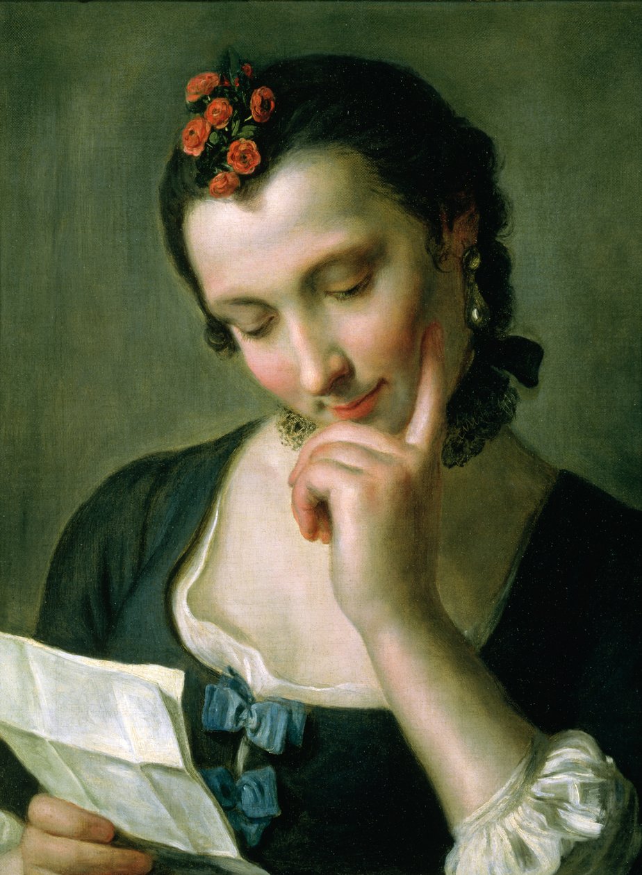 Eine junge Frau liest einen Liebesbrief von Pietro Antonio Rotari
