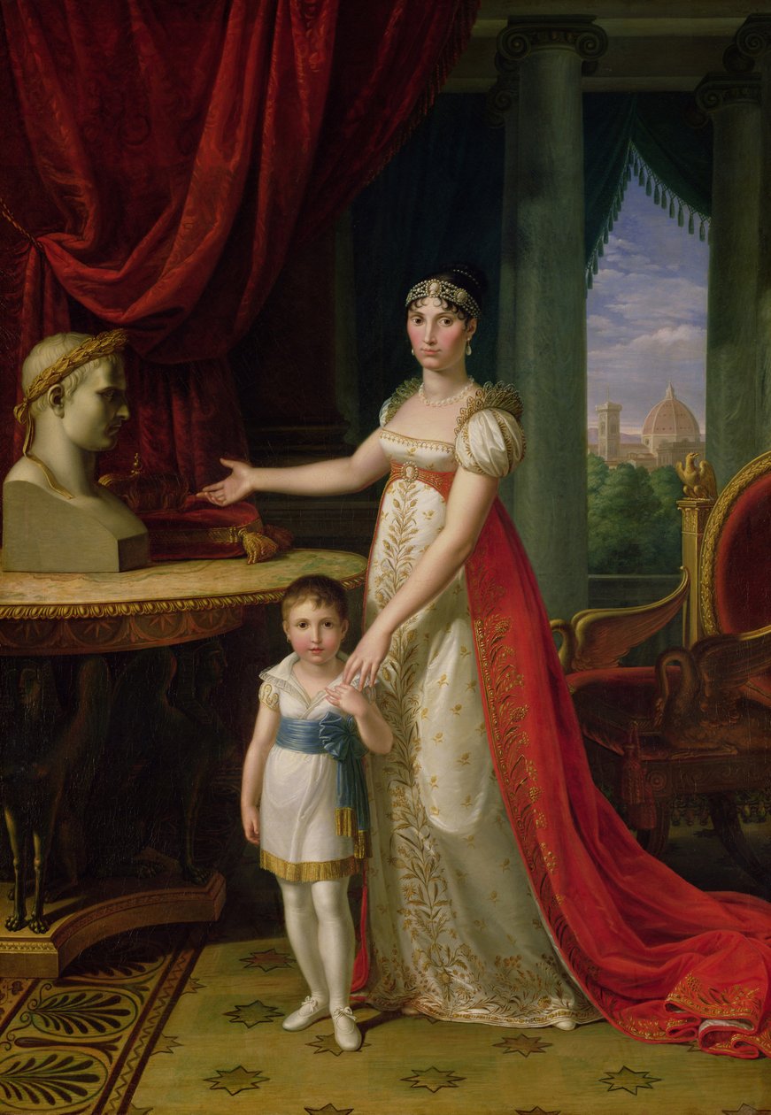 Elisa Bonaparte, Großherzogin der Toskana, und ihre Tochter Napoleone-Elisa von Pietro Benvenuti