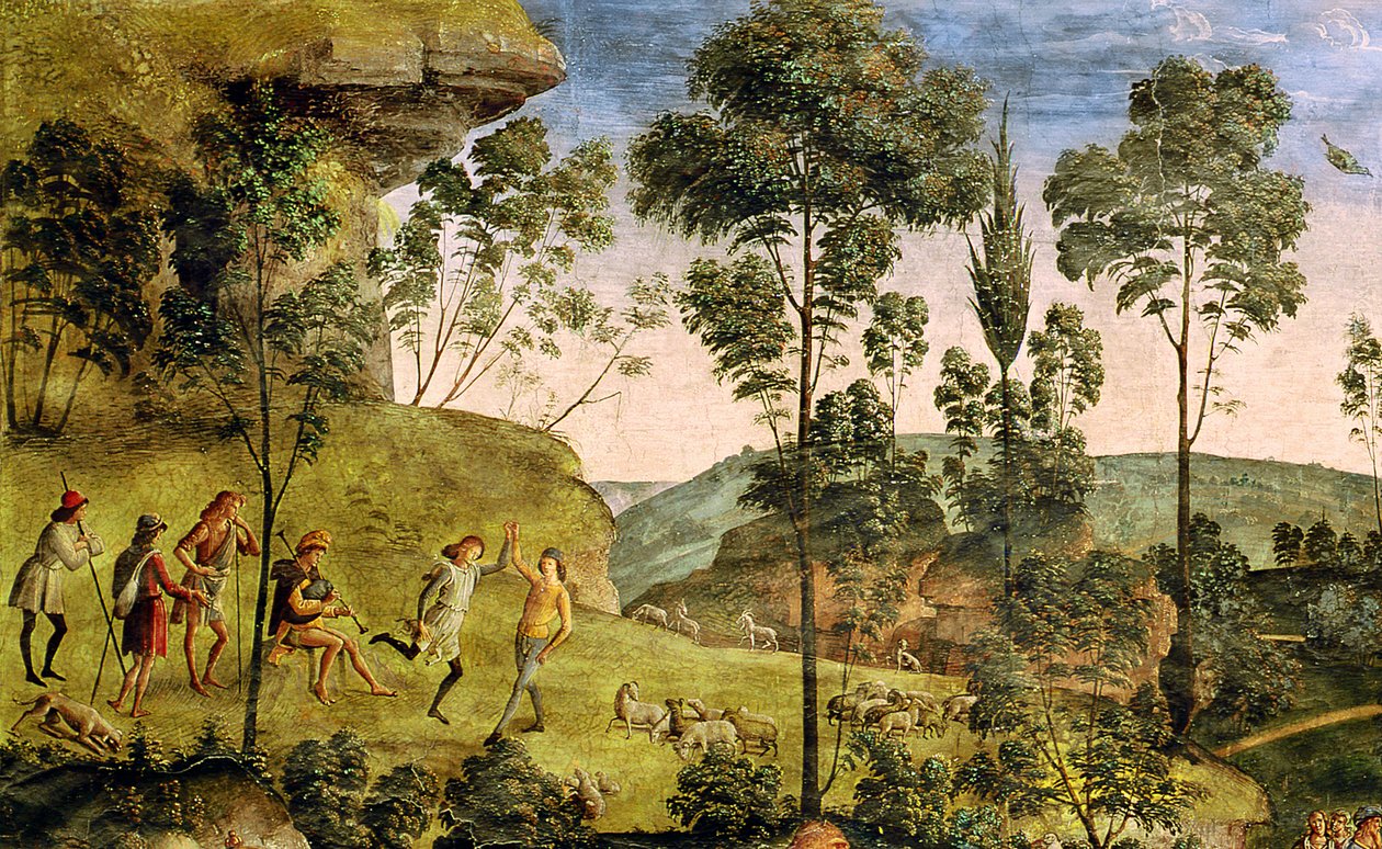 Ziegenhirten und Schäfer machen Musik und tanzen, Detail aus 
