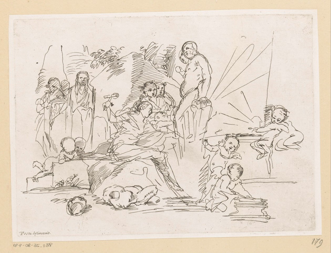 Frau mit Kreuz auf Felsen von Pietro Testa