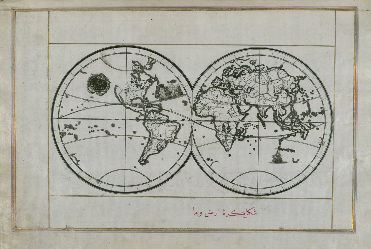 Weltkarte in einem Doppelhemisphäre von Piri Reis