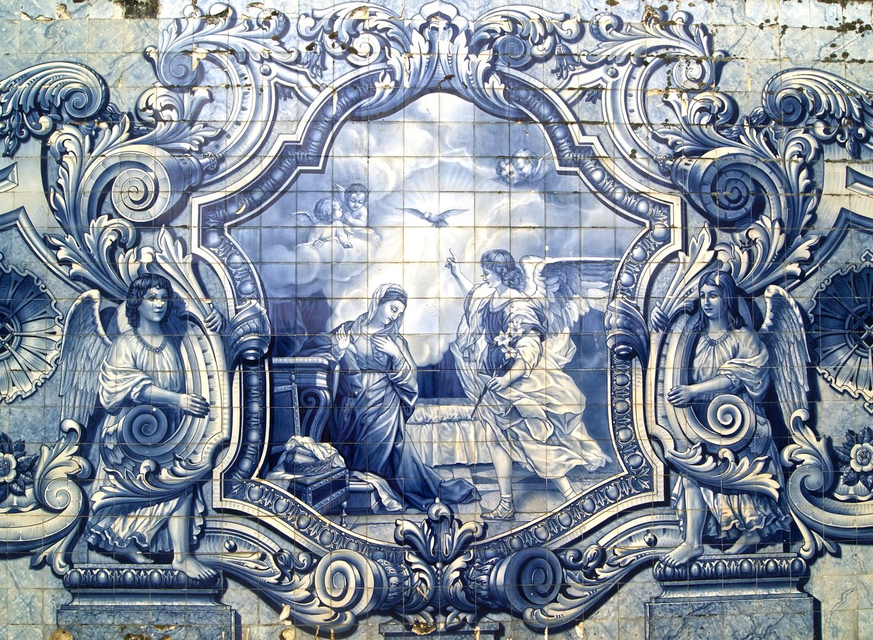Dekoratives Paneel, das die Verkündigung darstellt, Lamego, Portugal, 1738 von Portuguese School