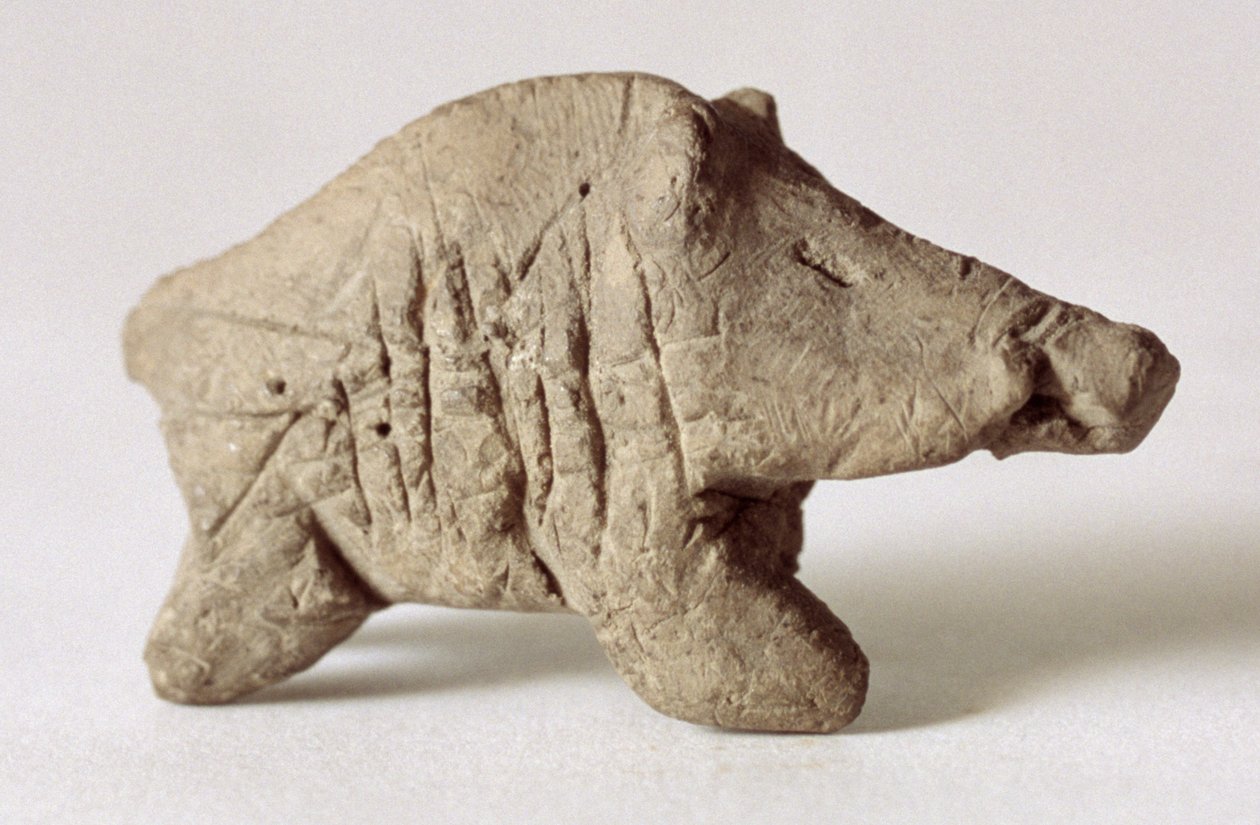 Figurine eines kleinen Ebers, aus Tappeh Sarab, Iran, ca. 6. Jahrtausend v. Chr. (Ton) von Prehistoric