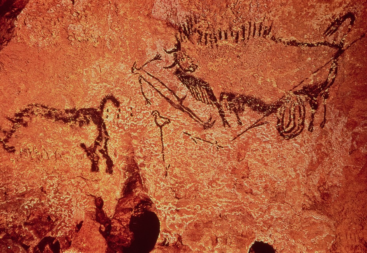 Felsmalerei einer Jagdszene, ca. 17000 v. Chr. (Höhlenmalerei) von Prehistoric