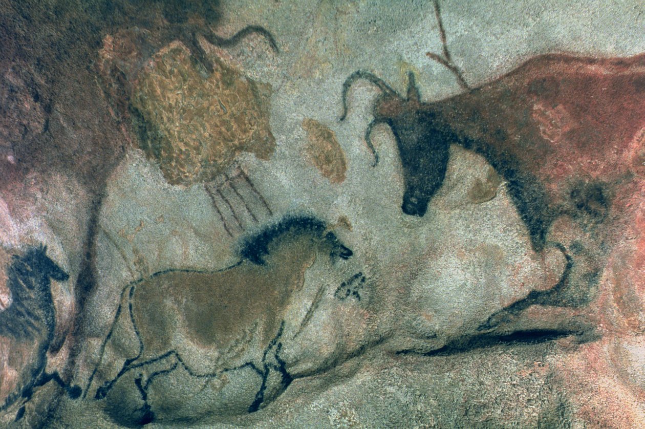 Felsmalerei, die ein Pferd und eine Kuh zeigt, ca. 17000 v. Chr. von Prehistoric