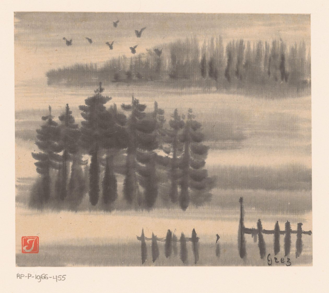 Vögel über Waldlandschaft von Prosper Alphonse Isaac