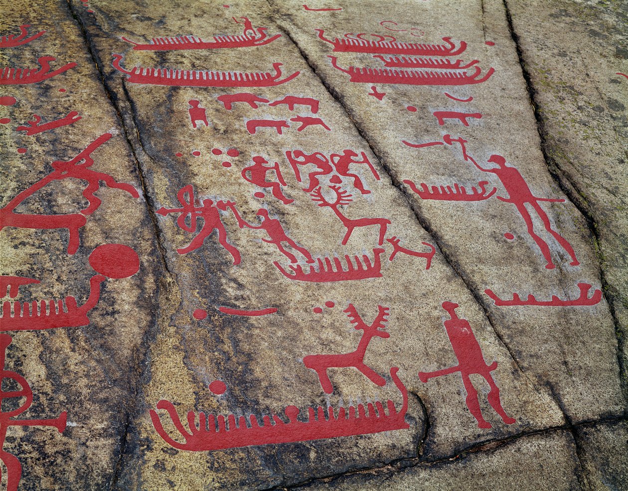 Boot- und Hirschjagdszenen (Felsgravur) von Protohistoric