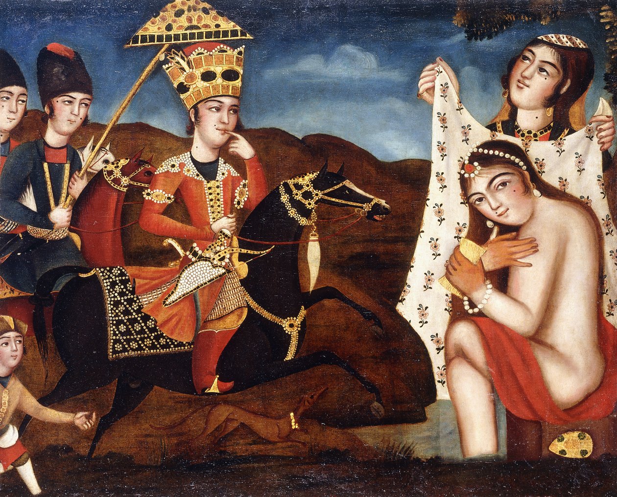 Khusraw entdeckt Shirin beim Baden, um 1840 von Qajar School