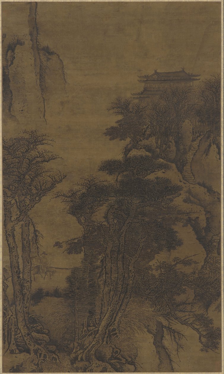 Landschaft mit Tempel und Reisenden von Qing Dynasty Chinese School