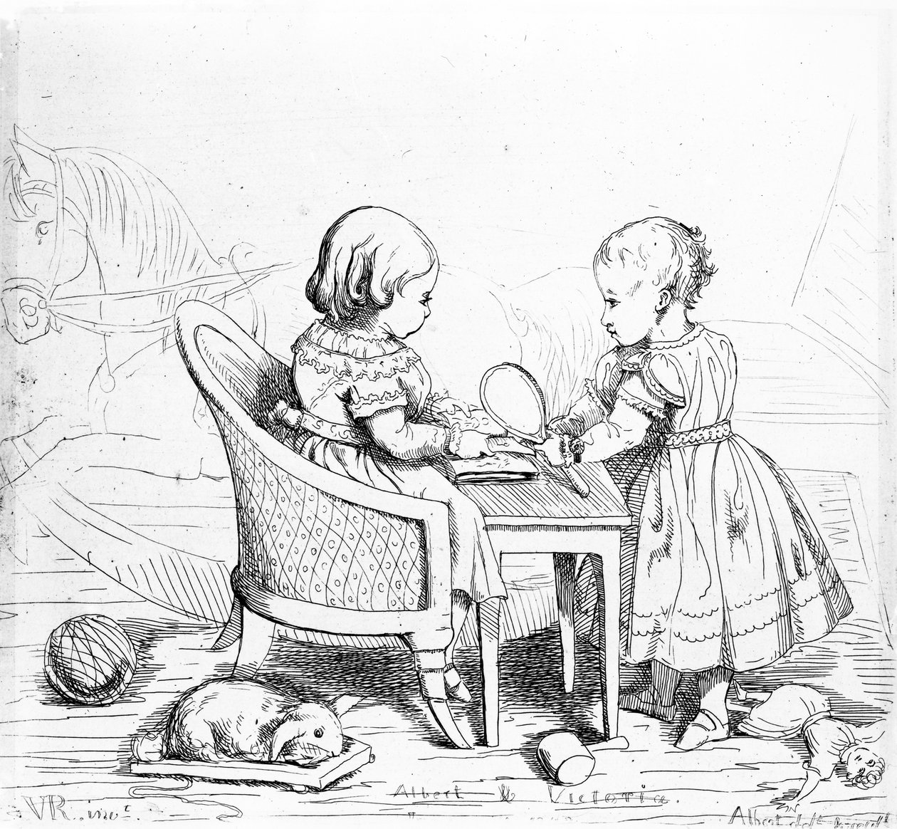 Albert, Prinz von Wales und Victoria, die Prinzessin Royal, graviert von Prinz Albert, ca. 1843 von Queen Victoria