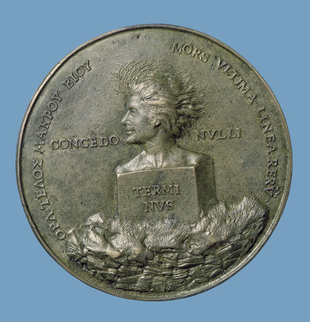 Porträtmedaillon von Erasmus (14656-1530), Rückseite zeigt einen Kopf von Terminus, 1519 (Bronze) (Rückseite) von Quentin Massys or Metsys