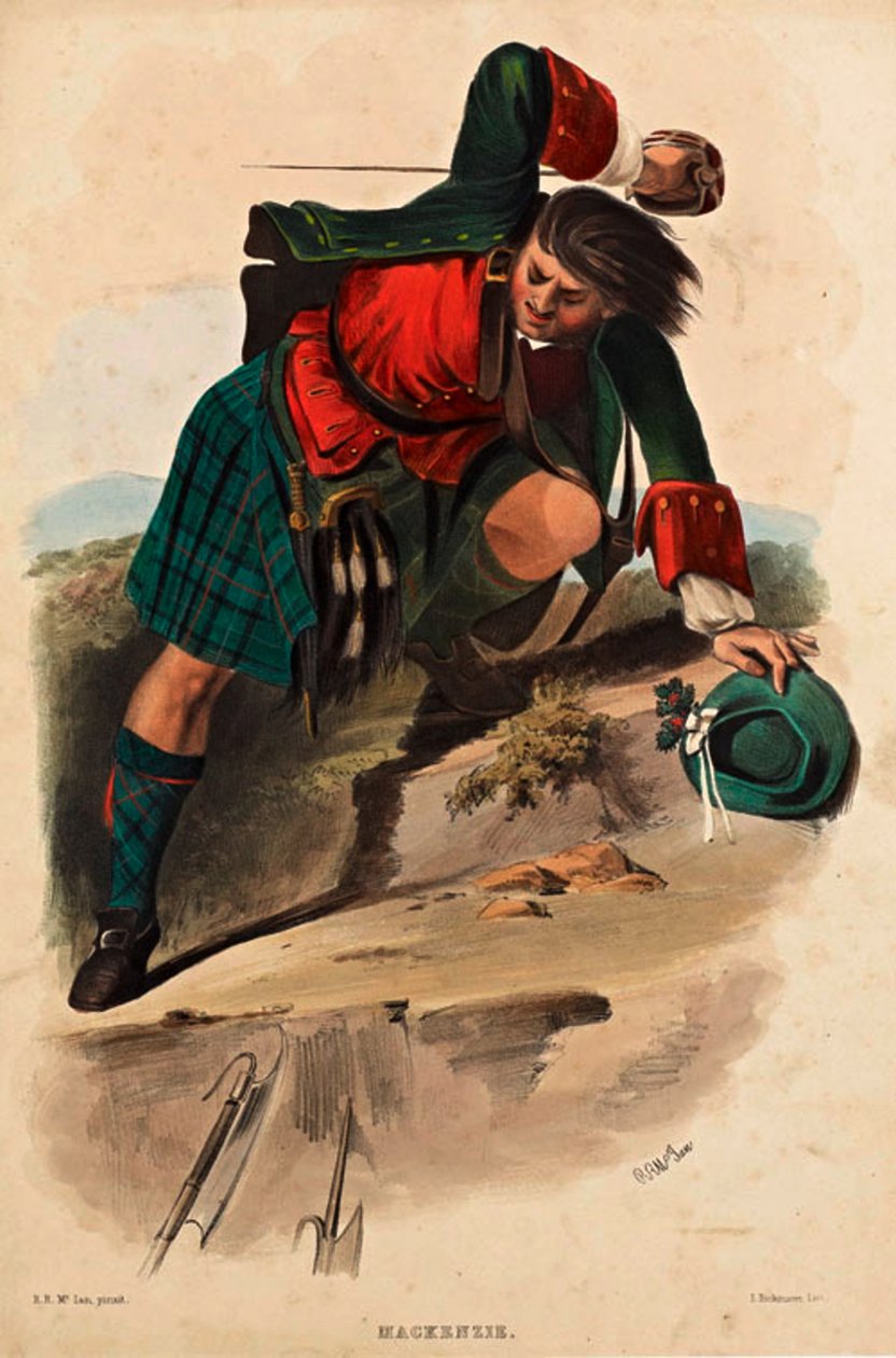 Lithografie eines Mitglieds des schottischen Clans MacKenzie von R. R. McIan