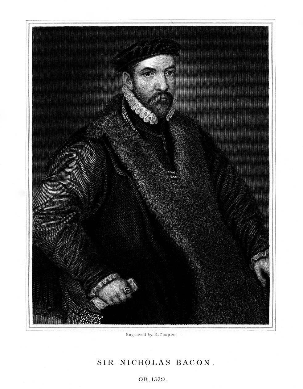 Sir Nicholas Bacon, englischer Politiker, 1826 von R. Cooper