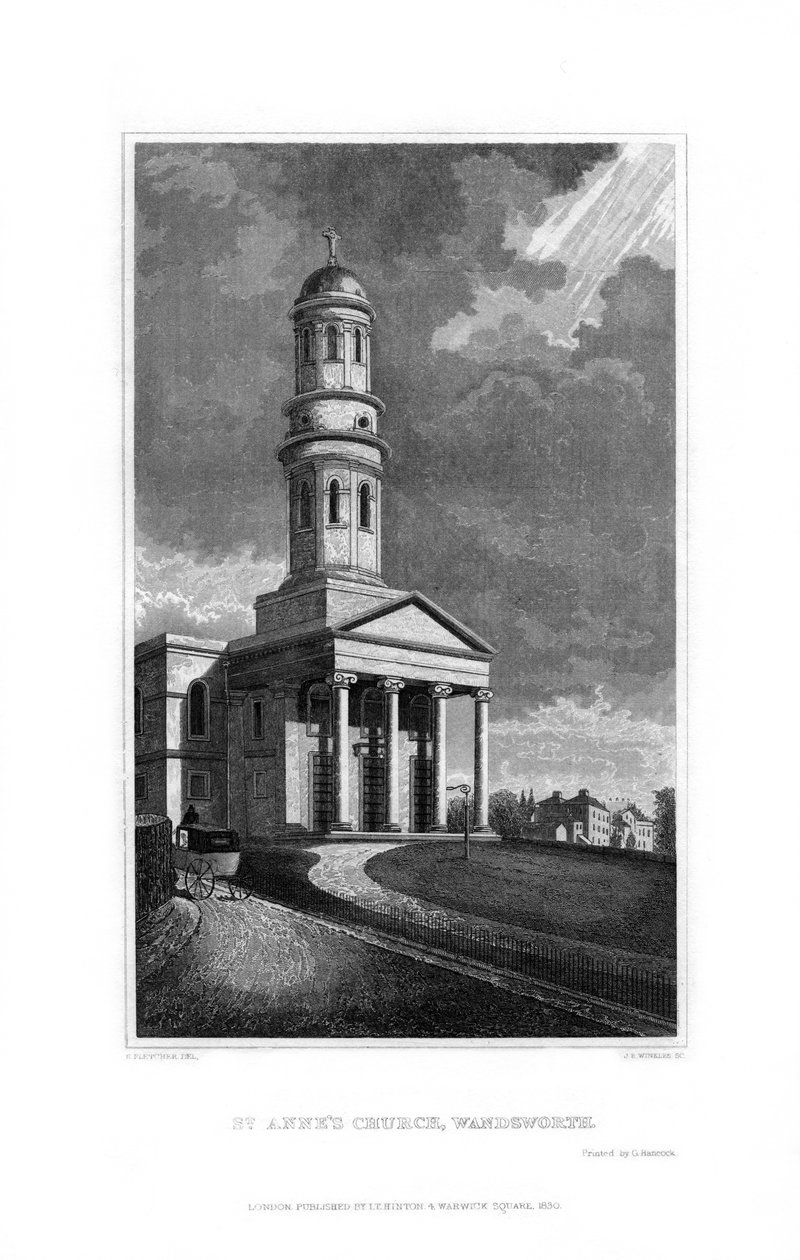 St. Annes Kirche, Wandsworth, London, 1830 von R. Winkles