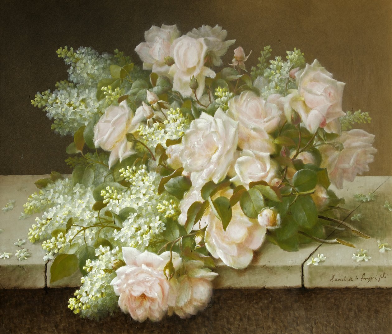 Rosen und weiße Flieder von Raoul M. de Longpre