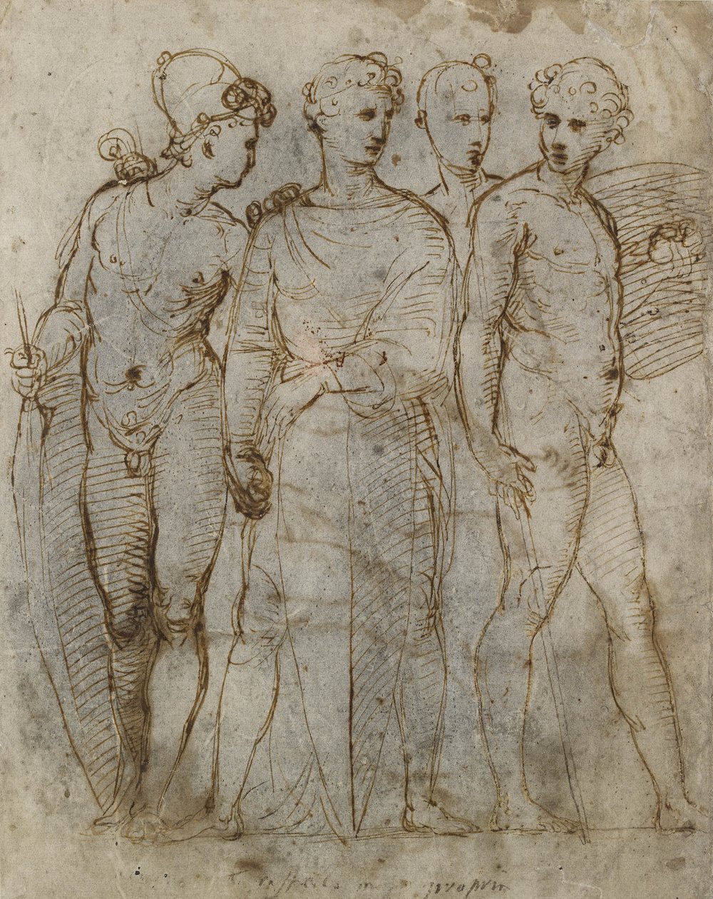 Gruppe von Kriegern (Donatellos St. Georg in Orsanmichele in der Mitte) von Raffaello Sanzio Raphael