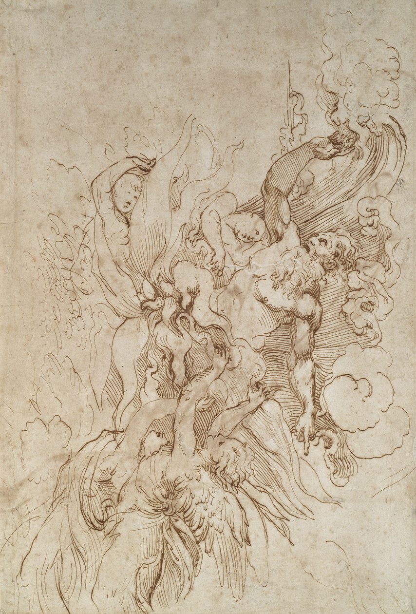 Jehova in einer flammenden Wolke, begleitet von Engeln von Raffaello Sanzio Raphael