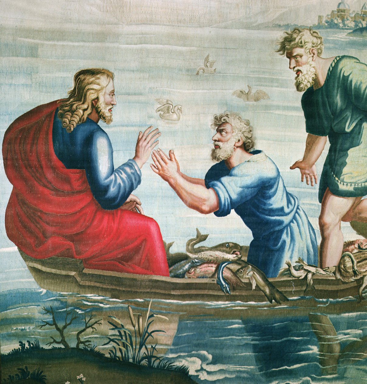 Wandteppich, der die Taten der Apostel darstellt, der wunderbare Fischfang (Detail) von Raffaello Sanzio Raphael