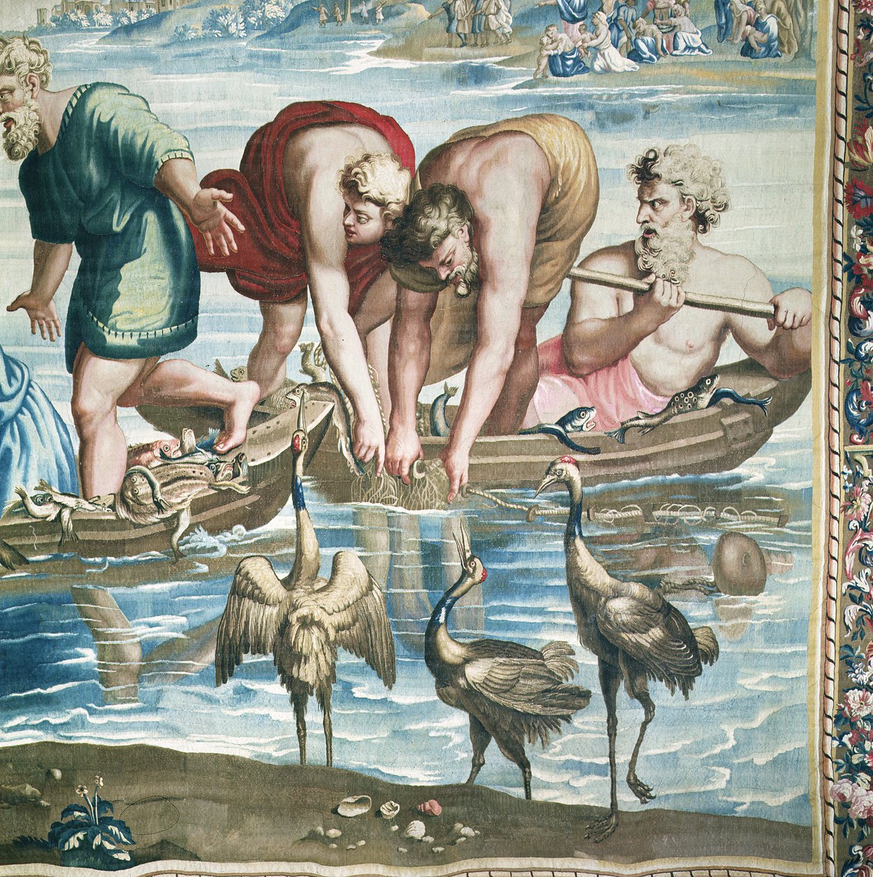 Wandteppich, der die Taten der Apostel darstellt, der wunderbare Fischfang (Detail) von Raffaello Sanzio Raphael