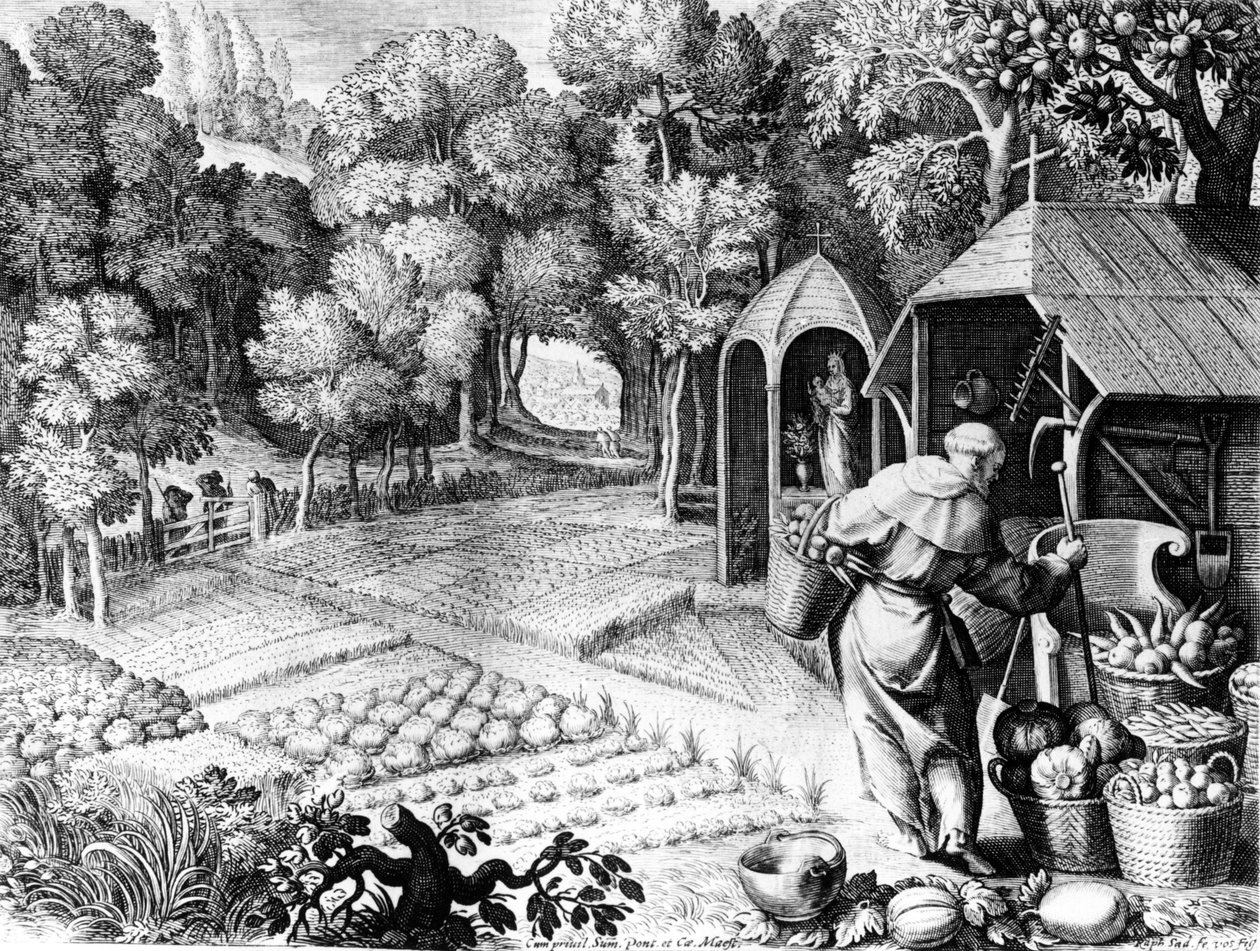Der heilige Fiacre in seinem Garten, um 1580-1620 von Raphael I Sadeler