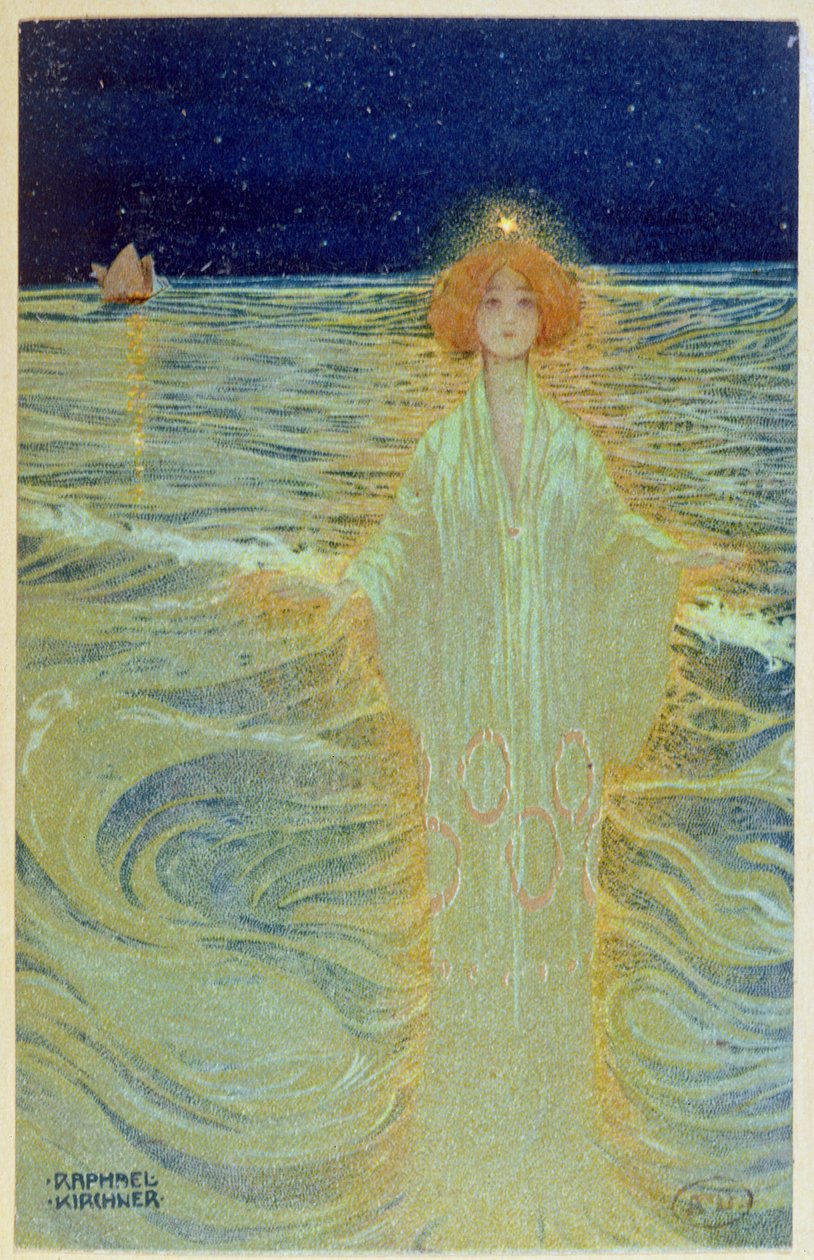 Geist erscheint über dem Meer in der Nacht, frühes 20. Jahrhundert von Raphael Kirchner