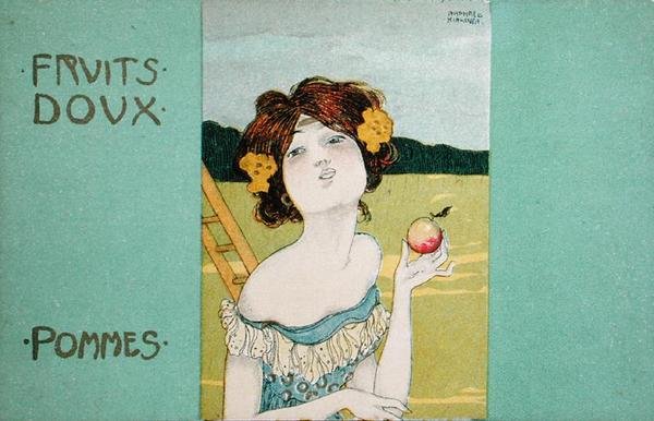 Äpfel, süße Früchte, Postkarte, ca. 1900 von Raphael Kirchner
