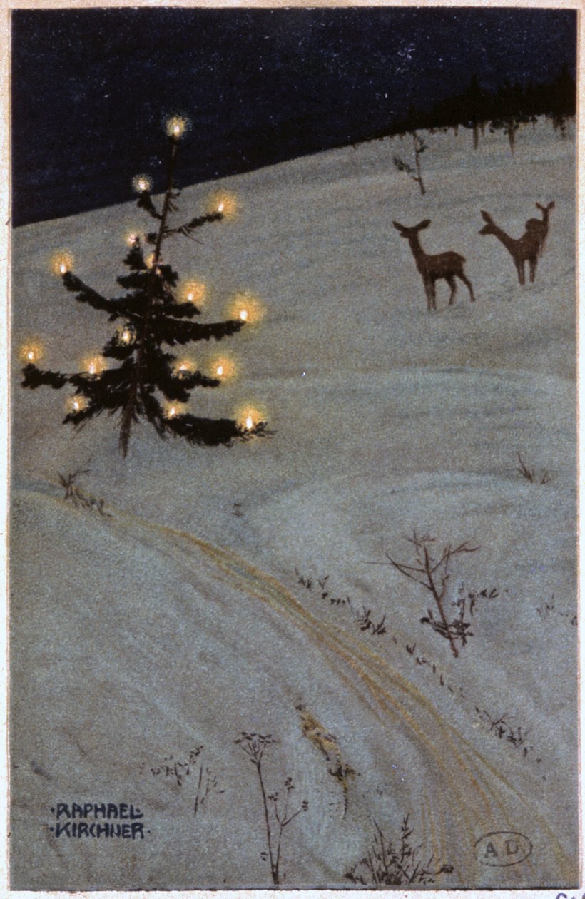 Weihnachtsbaum im Schnee von Raphael Kirchner