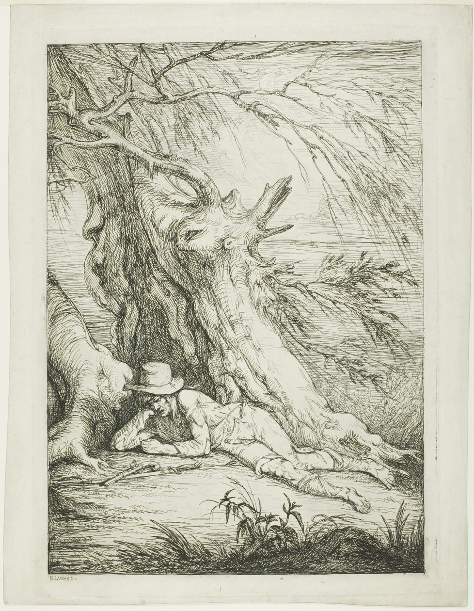 Brigant, der unter einem Baum liegt von Raphael Lamar West