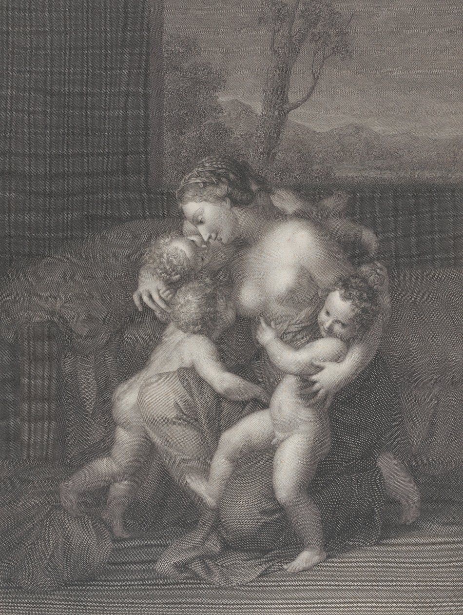 Wohltätigkeit mit drei kleinen Kindern, 1795 von Raphael Morghen