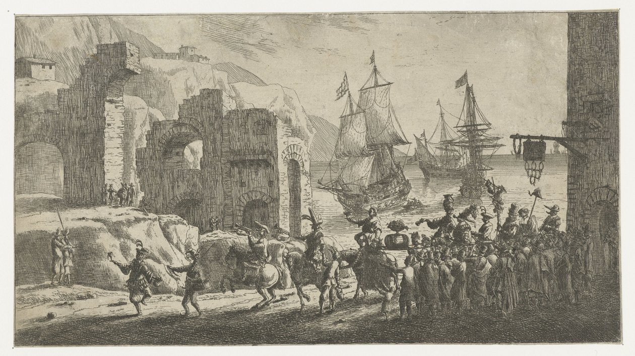 Maskerade bei einem Hafen von Reinier Nooms (attributed to)