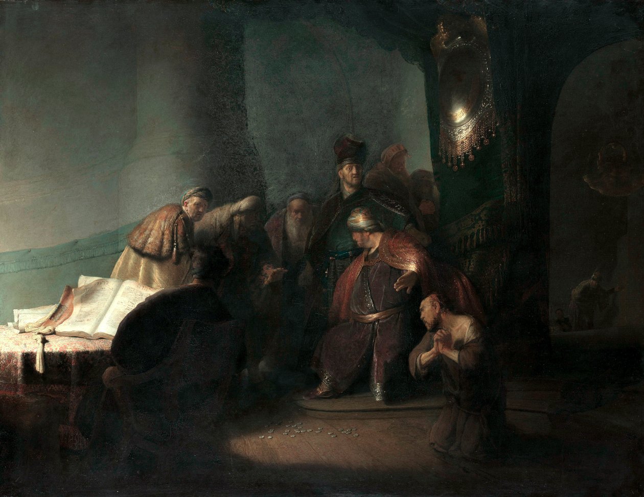 Judas gibt die dreißig Silberlinge zurück von Rembrandt van Rijn