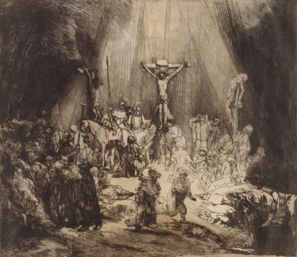 Christus zwischen den beiden Dieben gekreuzigt: Die drei Kreuze, 1653 von Rembrandt van Rijn