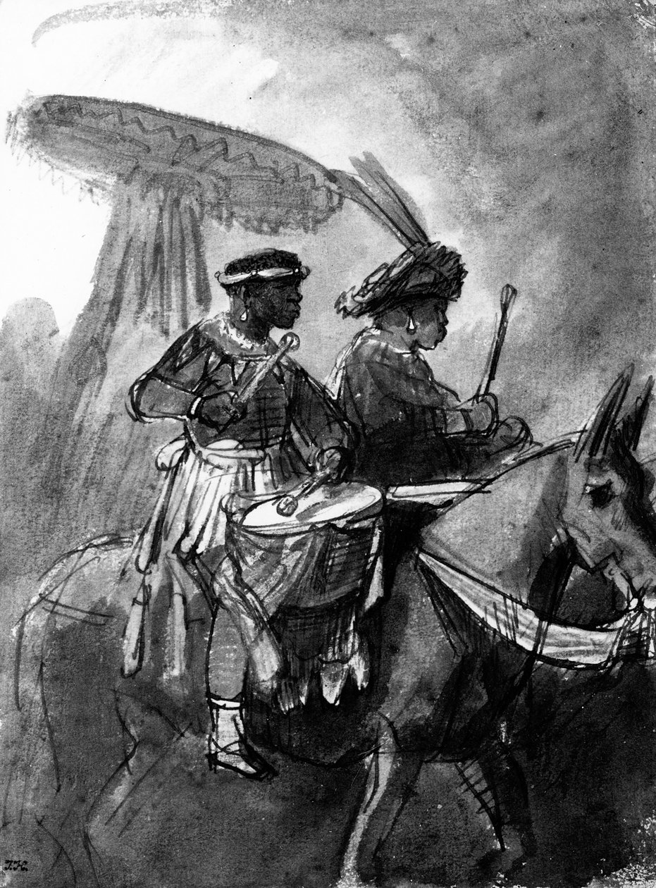 Ein Trommler und ein Kommandant auf Maultieren, ca. 1638 von Rembrandt van Rijn