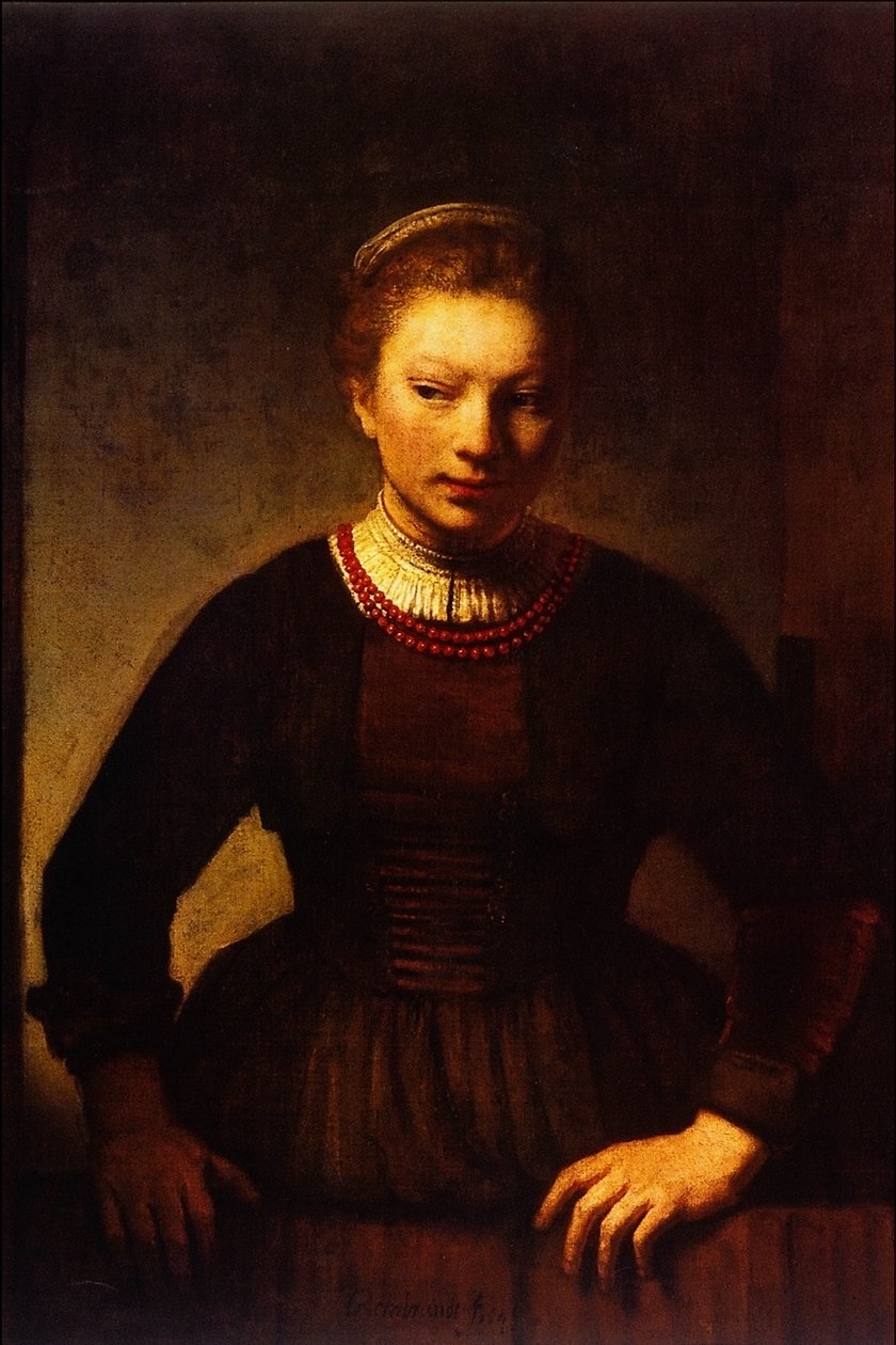 Mädchen an einer offenen Halbtür von Rembrandt van Rijn
