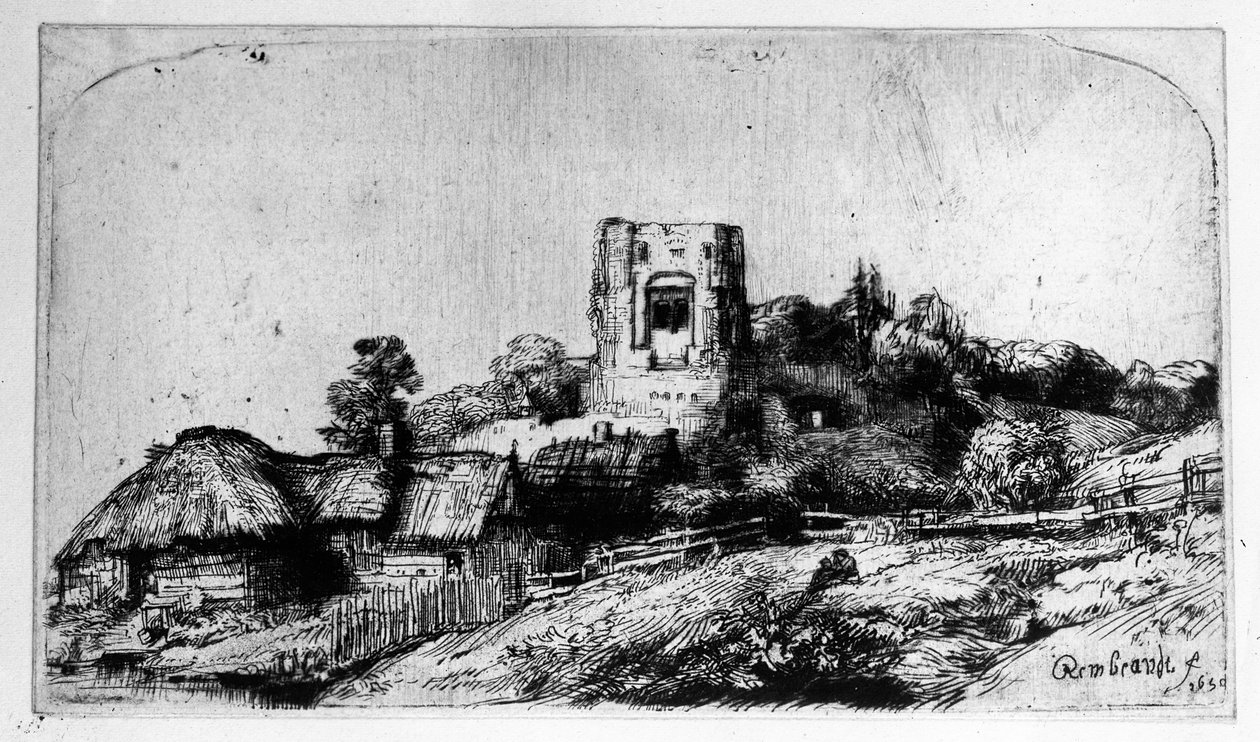 Landschaft mit einem Turm, 1650 von Rembrandt van Rijn