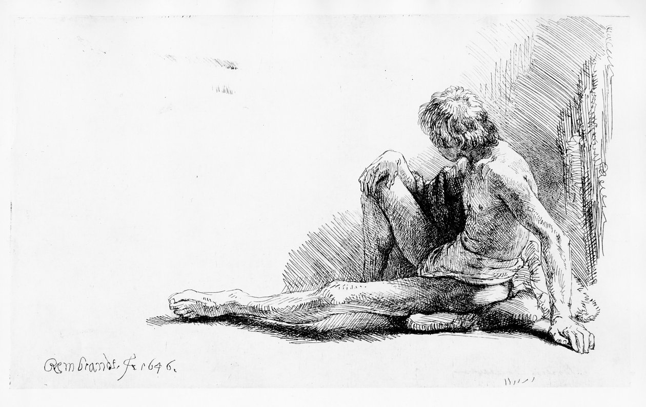 Mann sitzt auf dem Boden, 1646 von Rembrandt van Rijn